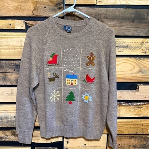 Vintage LeTigre Cross Stitch Christmas Wool Blend Sweater In Oatmeal Size Medium